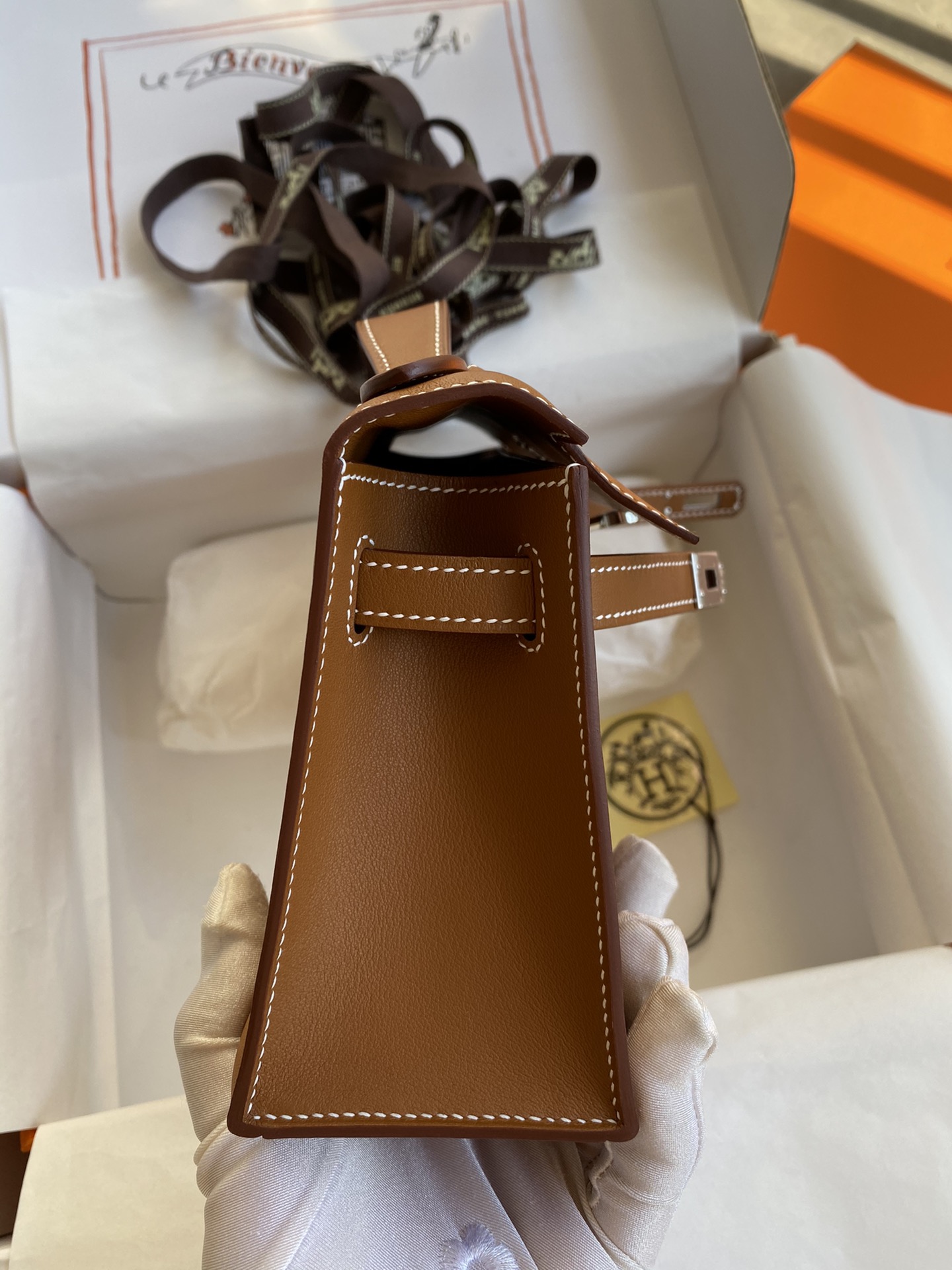 Hermes Mini Kelly Pochette 22cm Bag In Brown Swift Leather